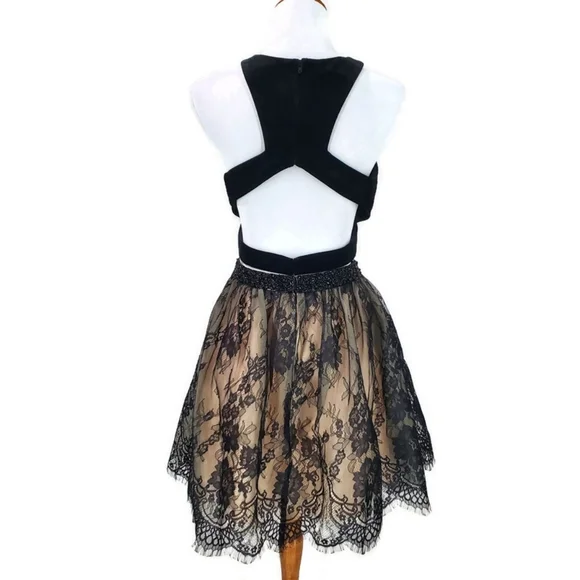 Alyce Paris 2 piece Lace Velvet Black Homecoming Dress Short Formal - Picture 7 of 12